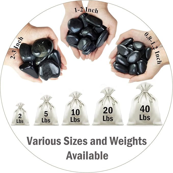5 lbs Polished Black River Rocks, 1-2 Inch Decorative Pebbles for Indoor Plants. Black Stones for Planters, Vase, Garden Landscape and Outdoor Decorative Stones