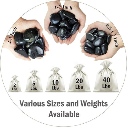 10 lbs Black Pebbles for Plants, 0.8-1.2 Inch Small Polished Stones. Decorative River Rocks for Outdoor Landscaping Vase Aquarium and Garden