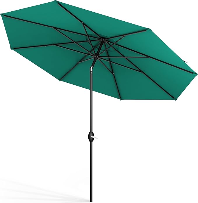 Midtown Umbrellas Sunbrella Umbrella 9 Feet Outdoor Umbrella With Canvas Teal Acrylic Fabric - Auto-Tilt Aluminum Frame Patio Umbrella For Backyard, Deck, Garden, Pool - Black Pole