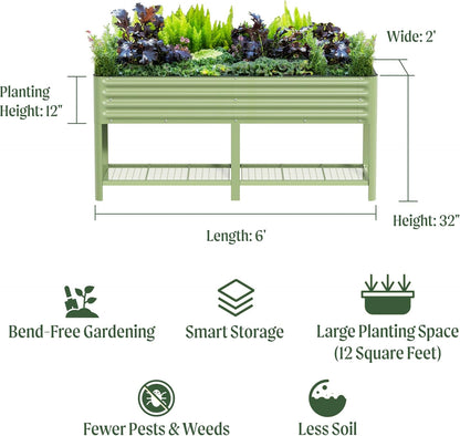 Elevated Raised Garden Bed-V Series, 2' x 6' Garden Beds with Legs & Storage Rack for Patio Porch, 1000 Lbs Weight Capacity, Outdoor Planter Boxes for Gardening Herbs Vegetables Flowers, Pearl White