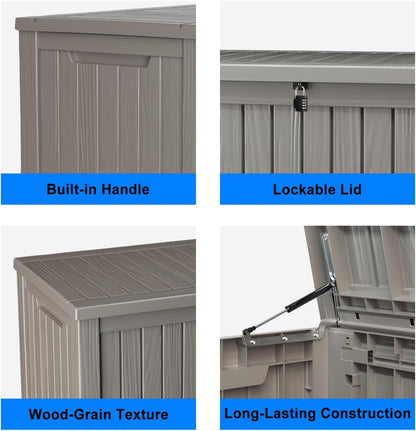 150 Gallon Outdoor Storage Box – Waterproof Deck Box for Patio & Garden,Light Brown