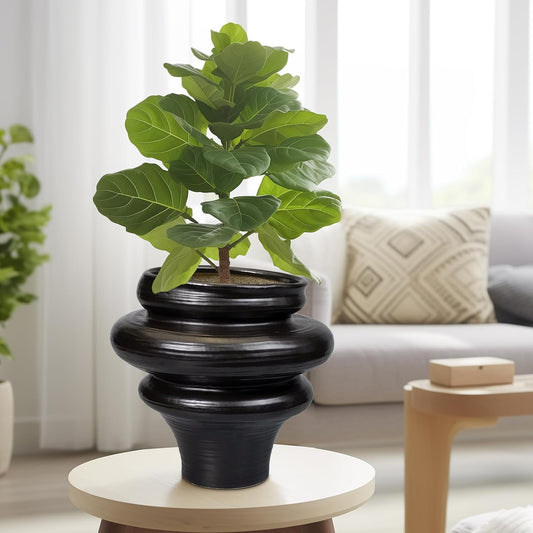 Ceramic Plant Pots 11 Inch - Bonsai Planters for Indoor Plants Outdoor Plants, Pot for Plant with Drainage Hole, Decorative Flower Pots for Home Decor, Gift for Men Women, Black