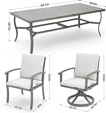 HAPPATIO Aluminum 9 Piece Patio Dining Sets, Outdoor Dining Set for 8, Patio Furniture Sets, 2 Swivel Dining Chairs, 6 Dining Chairs, Aluminum Furniture Set for Patio, Yard (Gray)