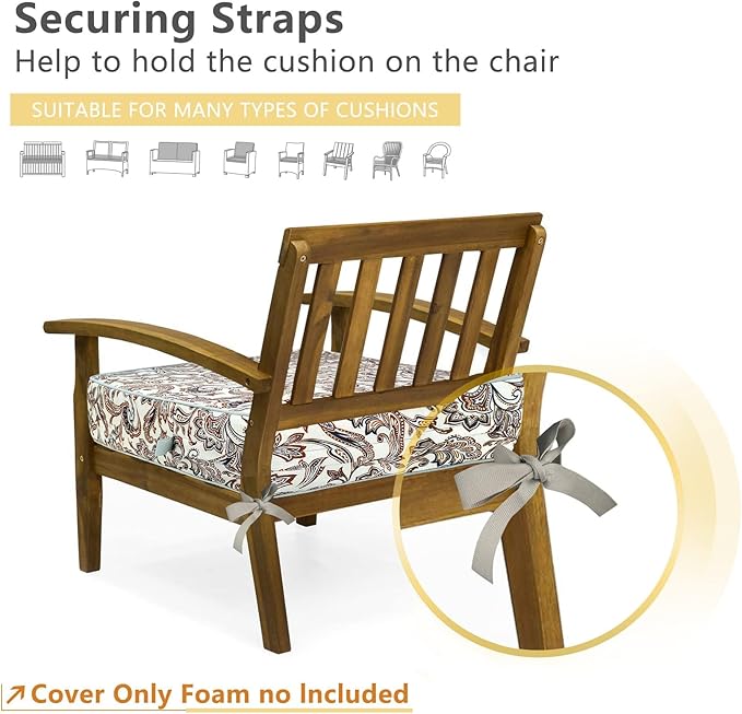 Porch Shield Outdoor Cushion Slipcovers Patio Chair Seat Cushion Covers Set 4 Waterproof Fade Resistant 19 x 19 x 4 inch, Paisley