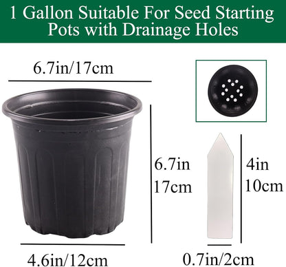 100 Pack 1 Gallon Flexible Plant Nursery Pots Plastic Seedling Starting Pots with Drainage Holes Soft Flower Pots Plant Container with Plant Labels, Black