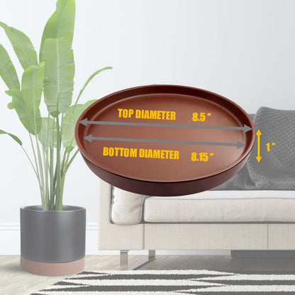 2 Pack Ceramic Plant Saucer Pot Tray 8 Inch, Planter Saucers 4 5 6 7 8 9 10 11 12 13 Inch for Indoors Outdoor, Durable Sturdy Flower Drainage drip Water Tray for Glazed Pots Base (8.5 Inch-Brown)