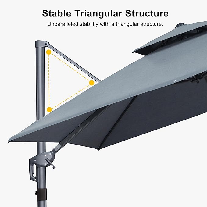 PURPLE LEAF 10 FT Cantilever Patio Umbrella Outdoor Umbrella with 220lbs Base Large Square Windproof Offset Umbrella for Pool Deck Garden, Mist Grey