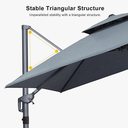 PURPLE LEAF 10 FT Cantilever Patio Umbrella Outdoor Umbrella with 220lbs Base Large Square Windproof Offset Umbrella for Pool Deck Garden, Mist Grey