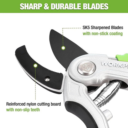 WORKPRO Garden Anvil Pruning Shears, 8" Pruning Scissors Heavy Duty with Ergonomically Design Handle, Labor-Saving Garden Clippers Hand Tools for Thick Dry branches and Dead Plants