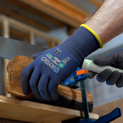 KAYGO MicroFoam Nitrile Coated Work Gloves, 12 Pairs KG19N Seamless Knit Nylon, Micro Dots for Enhanced Grip, Breathable and Durable, Ideal for Automotive, General Assembly, Painting, Blue, M