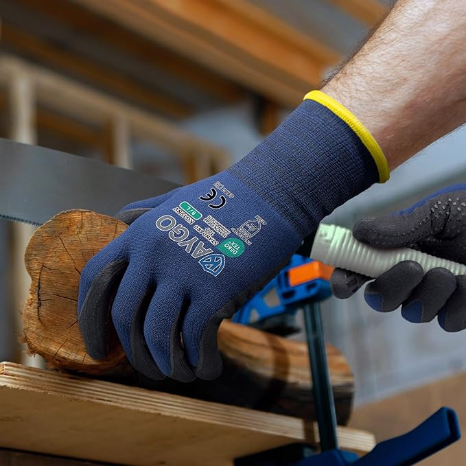 KAYGO MicroFoam Nitrile Coated Work Gloves, 3 Pairs KG19N Seamless Knit Nylon, Micro Dots for Enhanced Grip, Breathable and Durable, Ideal for Automotive, General Assembly, Painting, Blue, S