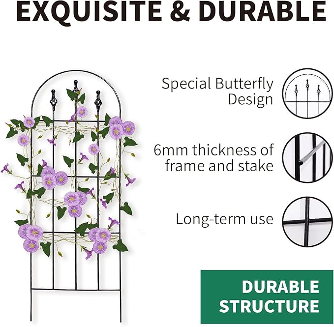 48" H x16 W Trellis,Black Garden Metal Vine Sturdy Trellises for Outdoor Climbing Plants Support Structures B (121cm) 2Pack