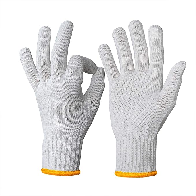 Evridwear Cotton Polyester String Knit Shell Safety Protection Work Gloves for Painter Mechanic Industrial Warehouse Gardening Construction Men One Case With no dots, S Size 240 Pairs