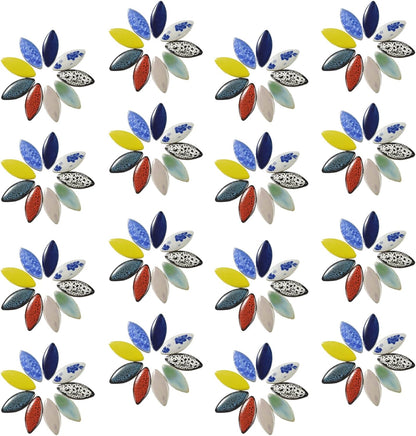 Blue Petal Ceramic Tiles Mosaic Tiles, Bulk Ceramic Mosaic Pieces Stepping Stone Crafts Making Supplies for Home Outdoor Floor Vase Tabletop Decoration - 70pcs