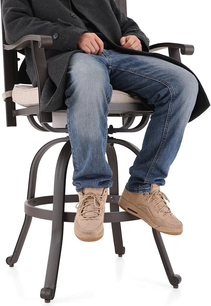 Sophia & William 3 Pieces Cast Aluminum Patio Bar Set, Round Outdoor Bar Table and 2 Swivel Bar Counter Height Chairs Set, Modern Patio Pub Bistro Set with Outdoor Stools