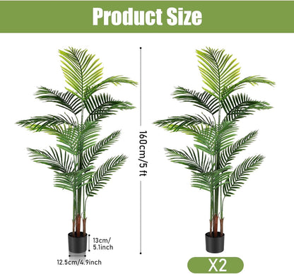 Jexine 2 Pack Artificial Palm Trees 5Ft, Fake Plants Fake Trees Artificial Areca Palm Plants for Outdoor Indoor Faux Palm Tree in Pot for Pool Home Decor Office Housewarming Gift Modern Decoration