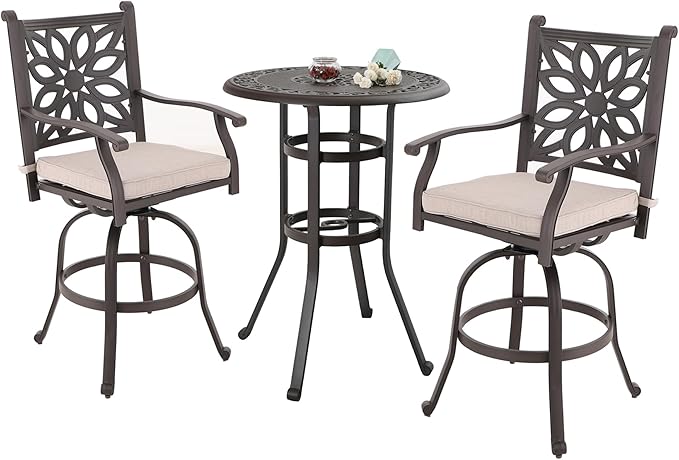 Sophia & William Cast Aluminium Patio Bar Height Table Round with 1.97" Umbrella Hole, Premium Bronze Outdoor Tall Pub Height Bistro Table for Porch Balcony Backyard, 32" Dia x 41" H