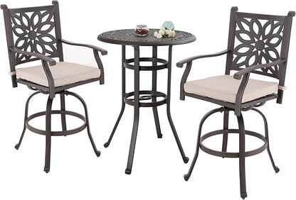 Sophia & William Cast Aluminium Patio Bar Height Table Round with 1.97" Umbrella Hole, Premium Bronze Outdoor Tall Pub Height Bistro Table for Porch Balcony Backyard, 32" Dia x 41" H