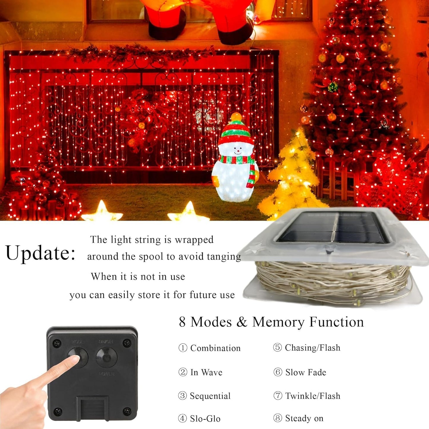 Lomotech Solar String Lights Outdoor - 2 Pack Total 66ft 200LED Solar Fairy Lights Waterproof 8 Modes Twinkle Lights for Outdoor, Patio, Garden, Yard, Party, Wedding, Tree Decoration (Red)