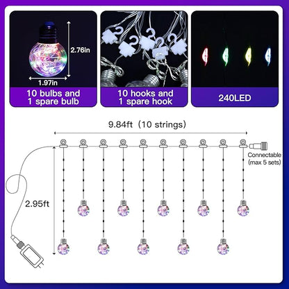 LitHome 240 LED Christmas Multicolor Curtain Lights, 8 Modes Wishing Ball Curtain Lights with Remote, Plug Globe Hanging String Light, Fairy Light for Indoor Bedroom Christmas Diwali Decor(Multicolor)