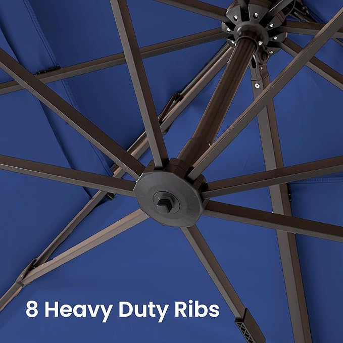 9x12 FT Cantilever Patio Umbrella Double Top Outdoor Rectangular Large Heavy Duty Aluminum Offset Umbrellas with 7 Level Tilt 360-degree Rotation for Pool Garden Deck, Navy