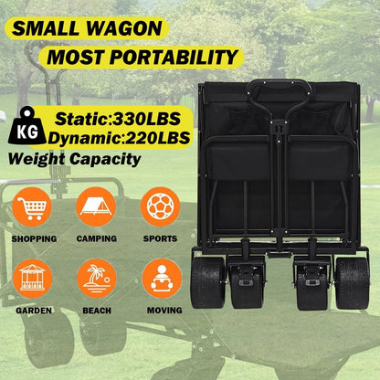 Collapsible Folding Wagon with Tailgate, Extra Long Extender Cart, Large Capacity Folding Garden Wagon, Heavy Duty Utility Carts for Shopping, Beach, Garden, Sports, Outdoor