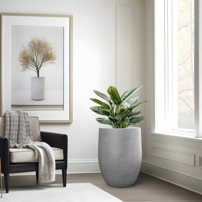 Kante Tall Concrete Planter, 21.7-Inch Height Gray Large Indoor Outdoor Plant Pot with Drainage Hole for Patio Garden Home, Modern Decor for Flowers and Tree