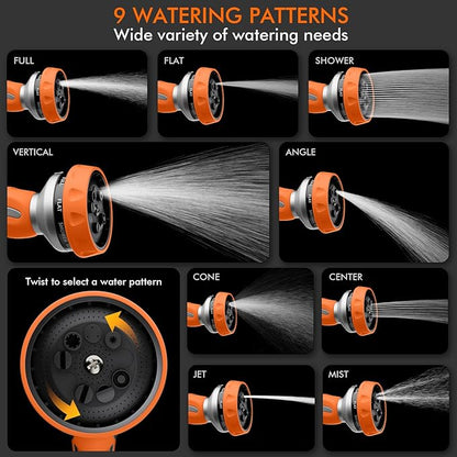 RESTMO Hose Nozzle Heavy Duty, Metal Water Hose Sprayer for Garden, 9 Spray Patterns | High Pressure | Thumb Flow Control | On/Off Valve, Ideal for Lawn & Plant Watering, Car & Pet Washing, Orange
