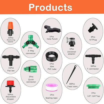 Drip Irrigation System, Irrigation System for Garden with 165FT 1/4 Inch Blank Distribution Tubing, DIY Saving Water Garden Watering System, Automatic Drip Irrigation Kits for Greenhouse Accessories