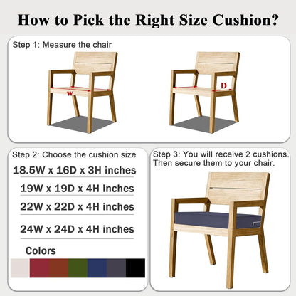 Outdoor Chair Cushions Set of 2 for Patio Furniture 18.5x16x3 Inch Waterproof Patio Chair Cushion 3 Year Color Fastness Rectangle Elastic Foam Garden Couch Pads with Ties and Handle,Grey