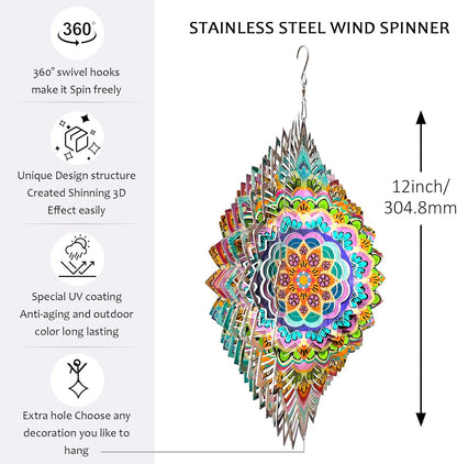 Wind Spinners Outdoor Mandala Lucky Clover,Wind Spinner Lucky Gifts for Women/Mother/Father/Men,Stainless Steel Kinetic 3D Wind Spinner Outdoor&Indoor Decoration Yard Art Garden Decor