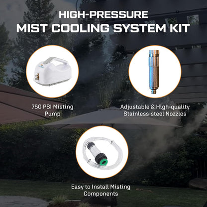 High Pressure Misting System, 750PSI Piston Pump Patio Mister System with Remote Control and 0.008" 7 Nozzles, DIY Misters for Cooling Outdoor Backyard, Dining Areas, Patio Lounging Zones