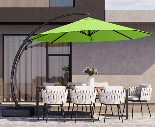 Kingdura 11ft Cantilever Patio Umbrella with Base Included, Large Round Offset Outdoor Pool Umbrella, 360° Rotation & Infinite Tilt, Heavy Duty Aluminum Frame for Deck Backyard, Apple Green
