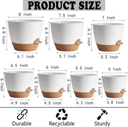 White Self Watering Pots with Drainage Planting Pot for HousePlants Plastic Flower Pots Outdoor Plant Pots Gift Idea Decorative Flower Pots Draining Pots for Indoor Plants