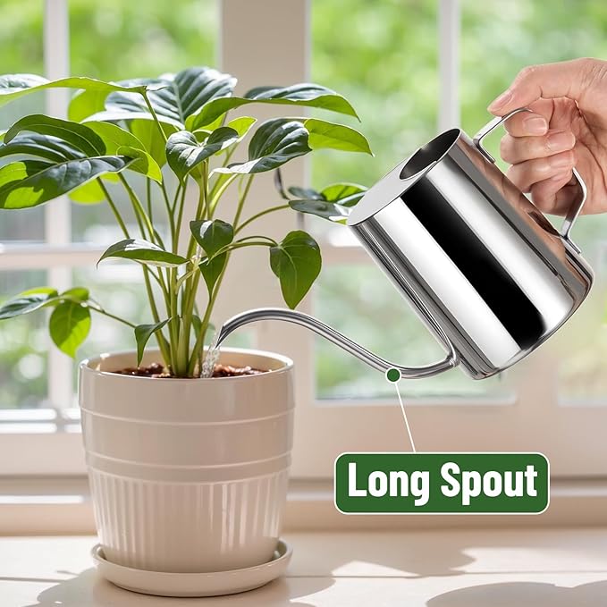 Watering Can for Indoor Plants, Indoor Watering Can with Long Spout and Handle Rust-Proof 304 Stainless Steel Material (600ml/20oz)