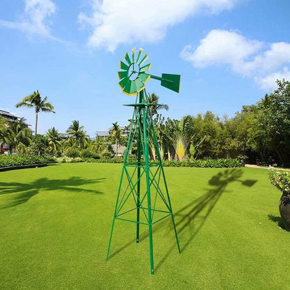 VINGLI 8FT Ornamental Windmill Backyard Garden Decoration Weather Vane, Heavy Duty Metal Wind Mill w/ 4 Legs Design (Green, 8, Feet, 21.6, Inches, 8.00, Feet, 25.98, Inches, 25.98, Inches)