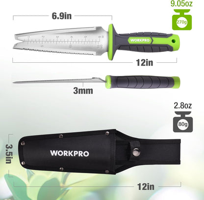 WORKPRO Hori Hori Garden Knife, Garden Tools with Oxford Sheath, 7" Stainless Steel Blade with Cutting Edge, Multi-Purpose Weed Puller tool with Hanging Hole for Planting, Weeding, Digging