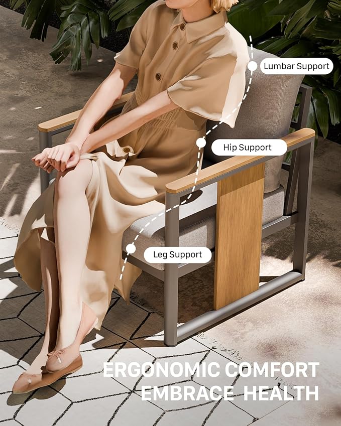 ZANDOR Aluminum Outdoor Patio Furniture Set – 2 Pcs Armchair with Washable Thick Cushions,All-Weather Modern Metal Furniture for Garden,Backyard,Porch,Grey