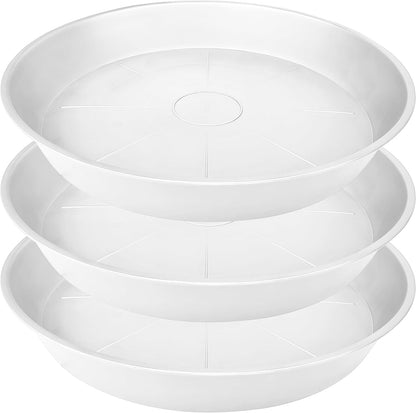 3 Pack of 26 inch Plant Saucer, 4.2" Depth Tray, Large Deep Garden Plastic Flower Planter Plant Trays for Indoors Outdoor Bath Bath (26", Creamy White)