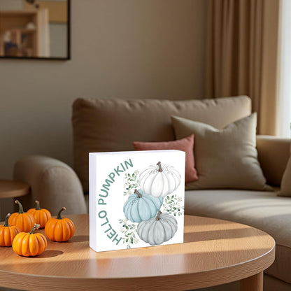 Fall Decorations for Home Fall Decor Home Room Hello Pumpkin Table Wood Box Sign Rustic Wooden Shelf Desk Office Decor Season Sign House Warming Gifts 5.9 x 5.9 Inch
