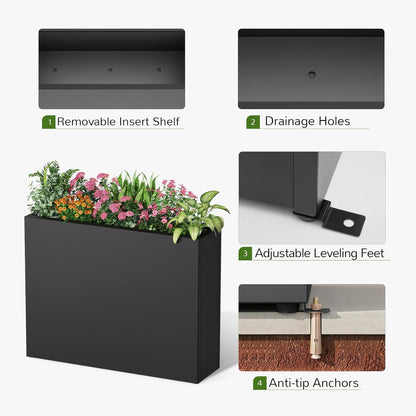 Stoog 38" Metal Tall Rectangular Planter - All-Weather Planter Box for Indoor/Outdoor Use, with Removable Insert Shelf, and Modern Design for Plants, Flowers, Garden, Black