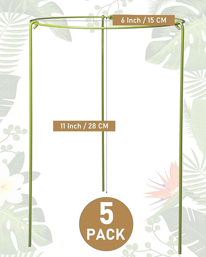 5-Pack Heavy Duty Garden Plant Stakes, 3.2mm Steel Plant Support Stakes for Indoor Outdoor Use - Tomato Cages, Monstera, Peony Supports for Potted Plants & Trees - 6" W x 11" H (Mint Green)