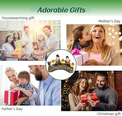 Funny Garden Gnome Statue Solar Powered Mushroom Figurine with Squirrel Gnome Durable Resin Outdoor Decoration for Patio Yard Lawn Ornament Housewarming Gift