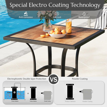AECOJOY Outdoor Height Bar Table, 36'' Metal Frame Bar Table Bistro Square Table with Wooden Top, High Top Outdoor Pub for Patio Garden Lawn Poolside, Brown