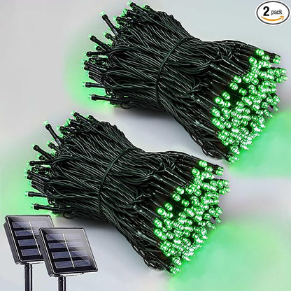 EEW 2 Pack 200 LED Solar Christmas Lights Outdoor Waterproof, Solar String Lights for Outside, Green Wire Solar Tree Light with 8 Lighting Modes for Xmas Wedding Party Garden Yard Decorations (Green)