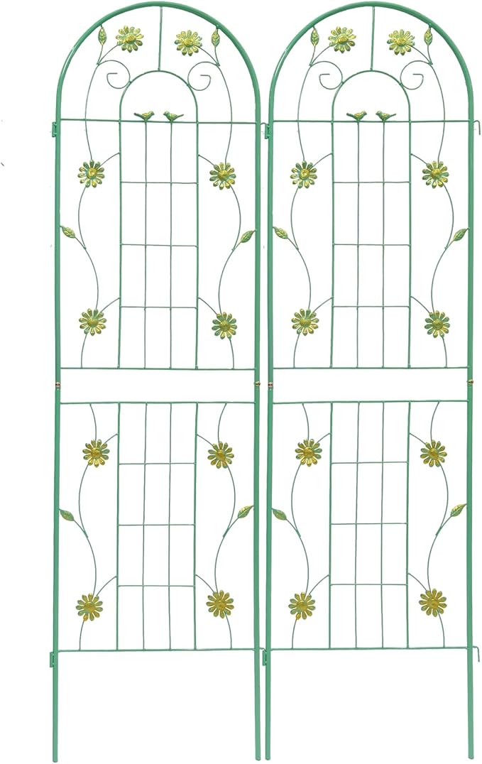 2 Pack Metal Garden Trellis 71" H Garden Fence Rustproof Trellis for Climbing Plants Support Roses Flower Outdoor Lawn, Green