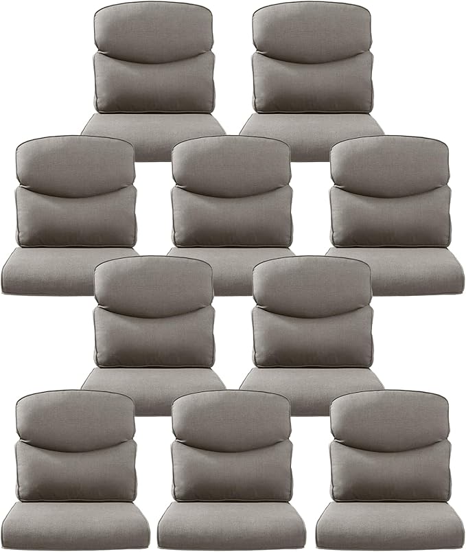 10-Piece Outdoor Patio Cushion Set - Fade & Water Resistant with Removable Olefin Cover, 22x24x4 Inch Memory Foam Cushions for Wicker Sectional Sofa – Grey/Crescent