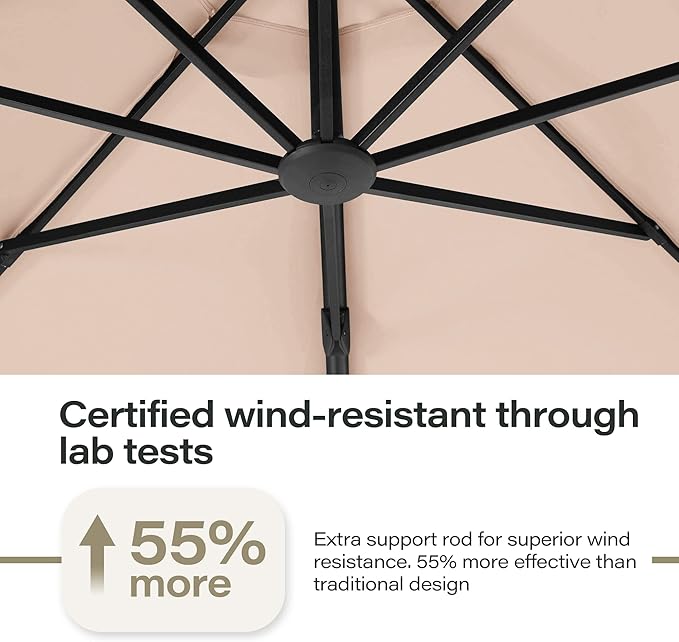 LAUSAINT HOME Outdoor Patio Umbrellas with Base, Upgraded 11FT Curvy Offset Cantilever Umbrella with 360° Rotation Design for Garden, Pool, Backyard, Market, Deck (Champagne-Upgraded)