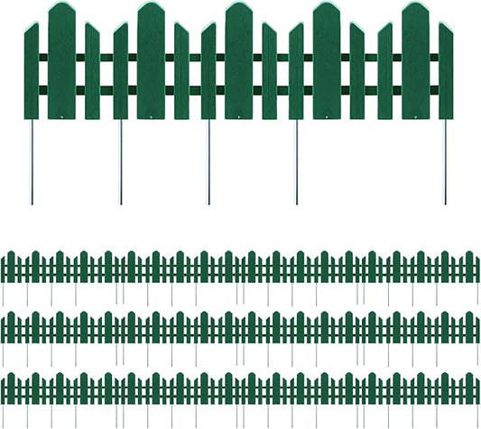 Sunnyglade 12 Pack Garden Edging Decorative Border Recycled Plastic Landscape Garden Fence Flexible No-Dig Spikes,Dark Green