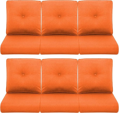 Patio Chair Cushions 6 Packs - Outside High Back Thick Water-Resistant Cushion 22x24 with Zipper Cover for Outdoor Glider Rocking Chairs Loveseat 3-Seater Couch Sofa – Orange/Buckle